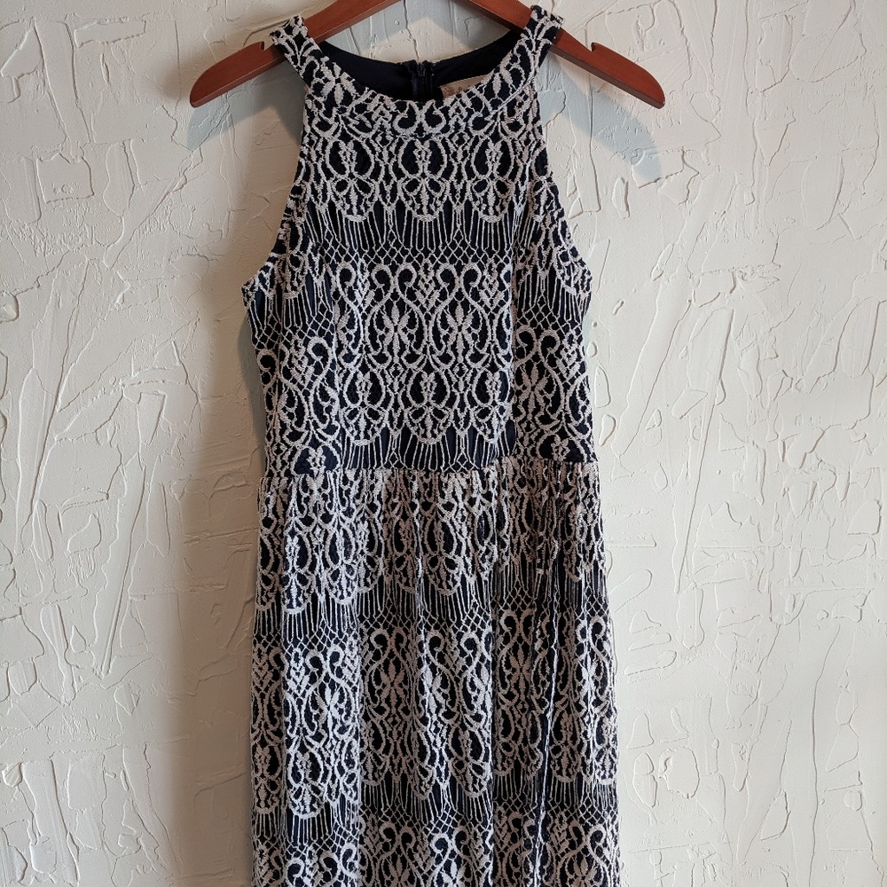 Navy and White Patterned Altar'd State Dress